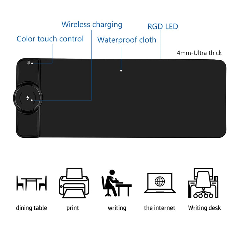 Gaming Mouse Pad Gamer RGB Gaming Mousepad XXL Mous Pad Mat  Keyboard Non-Slip Base For With 15W Wireless Charger 800*300mm ShopOnlyDeal