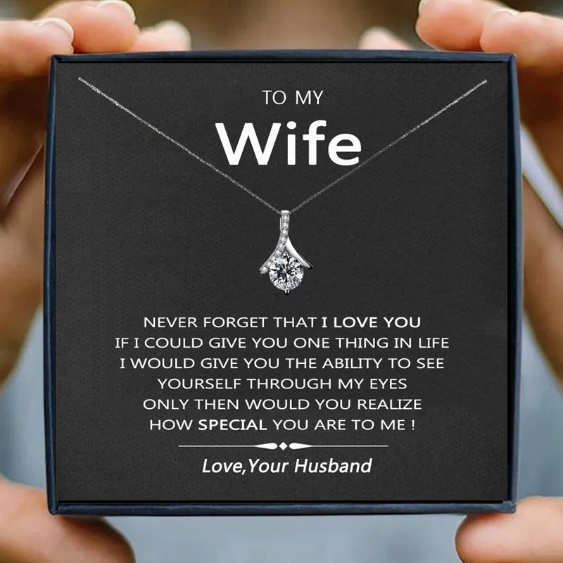To My Wiffe Necklace Gift Fashion Women Necklace Femal Heart Pendant Necklaces Girl Jewelry Husband Christmas Birthday Gifts ShopOnlyDeal