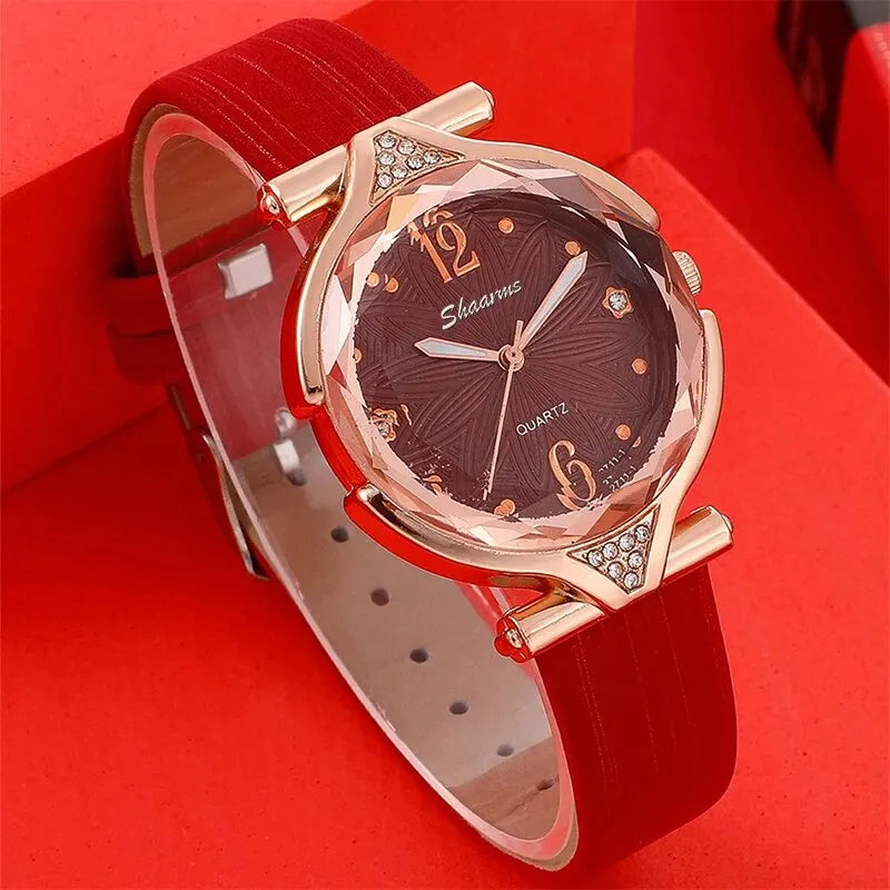 Elegant 5-Piece Women's Leather Band Watch Set - Timeless Style for Every Occasion ShopOnlyDeal