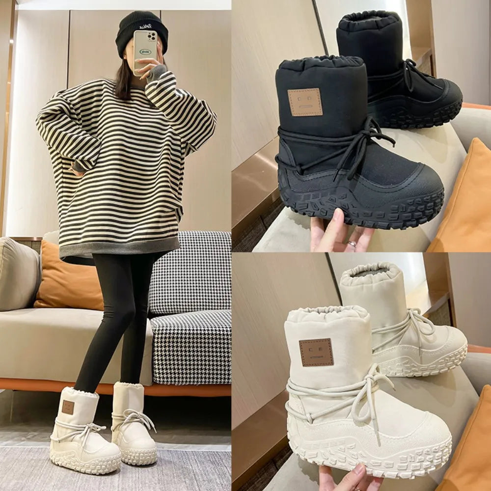 New Autumn Women Men Warm Cotton Shoes Winter Adult Plush Thickened Snow Boots Ins Design Unisex Cute Non-slip Bread Shoes 35-40 Amore Angel Bag Store