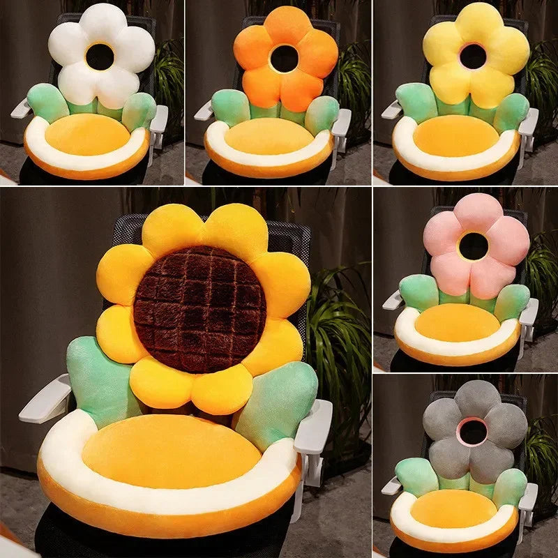 Flower Cartoon Cushion Cute Semi-Enclosed Backrest Buttock Cushion Office Chair Cushion Waist Support Flower Futon Floor Mat ShopOnlyDeal