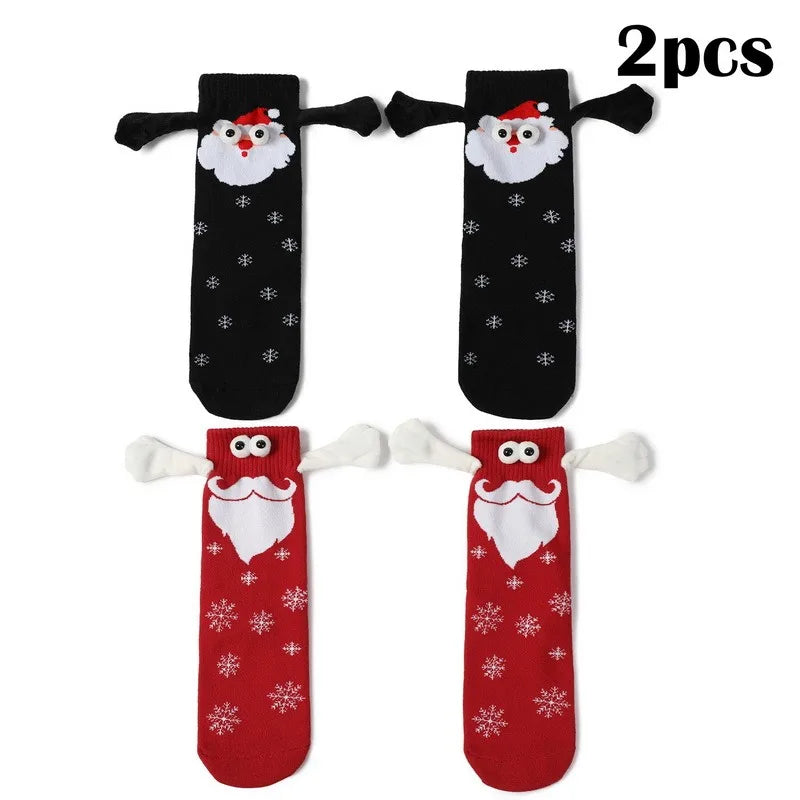 Christmas Magnetic Suction Hand In Hand Sock Cute Couple Cartoon Eyes Holding Hands Mid Tube Pure Cotton Sock Christmas Gift ShopOnlyDeal