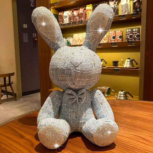 New Cute Diamond Inlaid Rabbit Plush Toys 38cm Bunny DIY Doll Ornament Creative Gifts Accompany Xmas Birthday Toys For Children ShopOnlyDeal