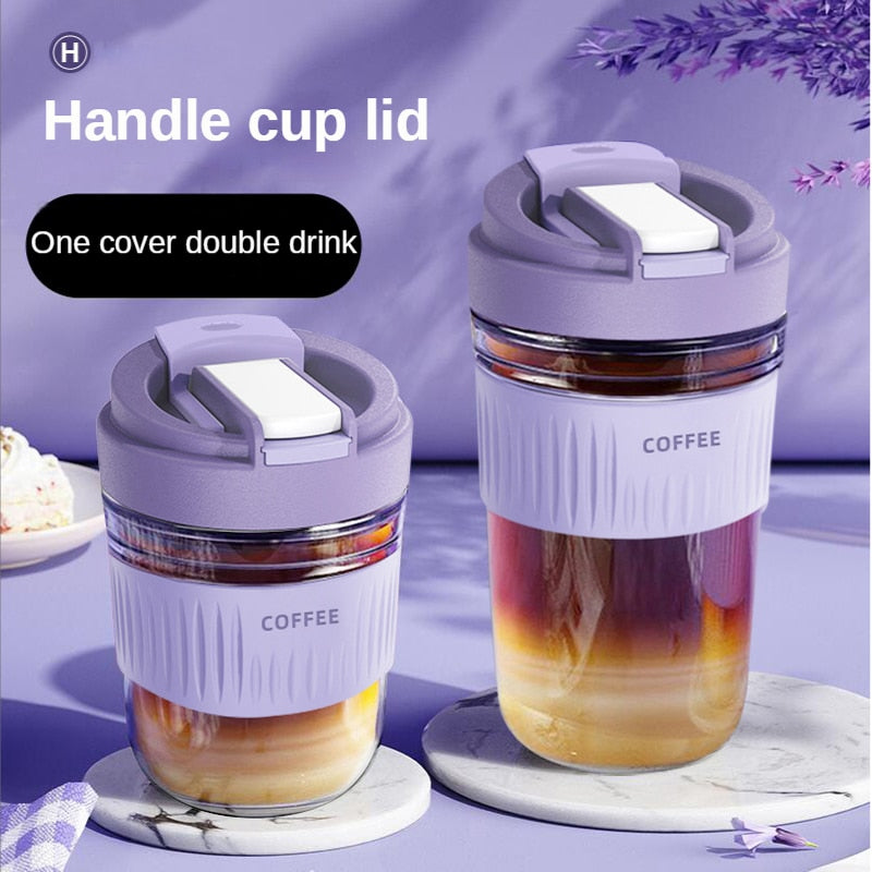 Cute Water Bottles for Girls，cups with Lids and Straws Coffee Cup Glass Water Cup High Face Value Straw Cup Portable ShopOnlyDeal