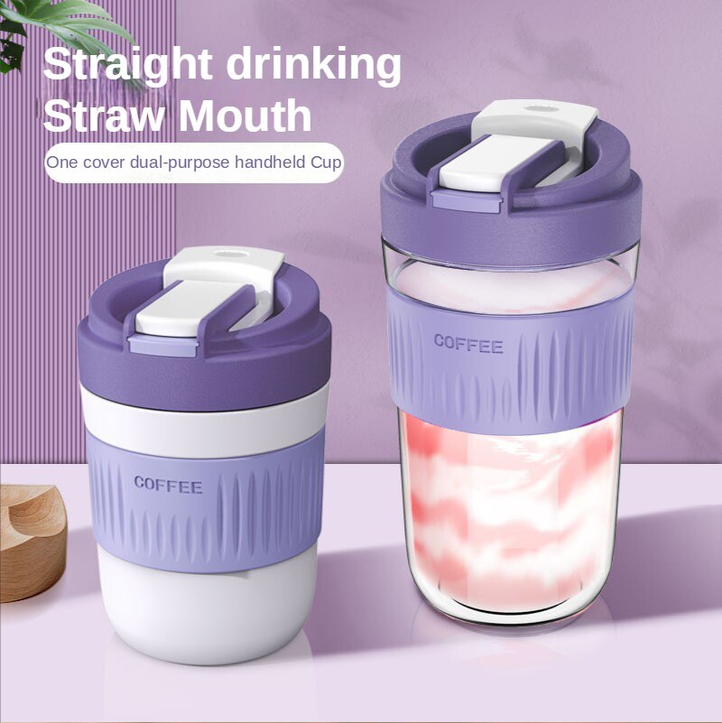 Cute Water Bottles for Girls，cups with Lids and Straws Coffee Cup Glass Water Cup High Face Value Straw Cup Portable ShopOnlyDeal
