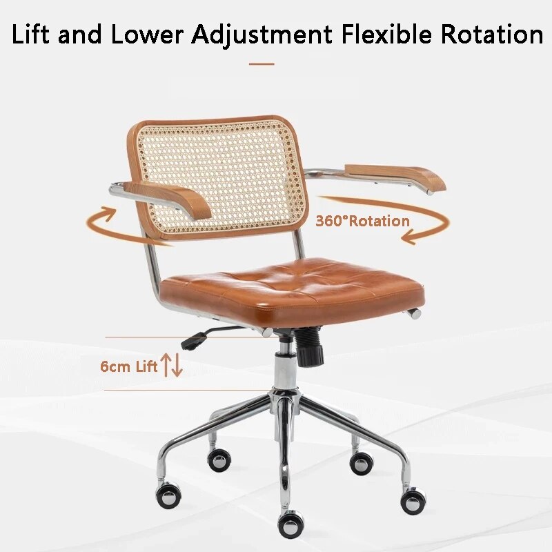 New Japanese Rattan Computer Chair Retro Rotating Chair Comfortable Study Desk Breathable Armrest Rattan Chair Office Furniture ShopOnlyDeal