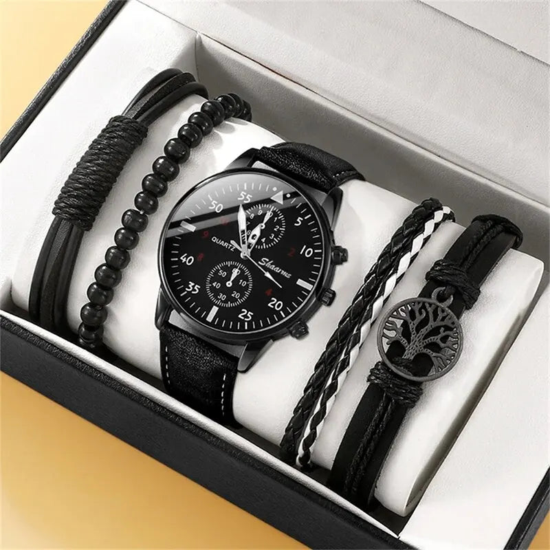 New Men Watch Luxury Bracelet Set Fashion Business Brown Leather Quartz Wrist Watches for Men Gift Set Relogio Masculino ShopOnlyDeal