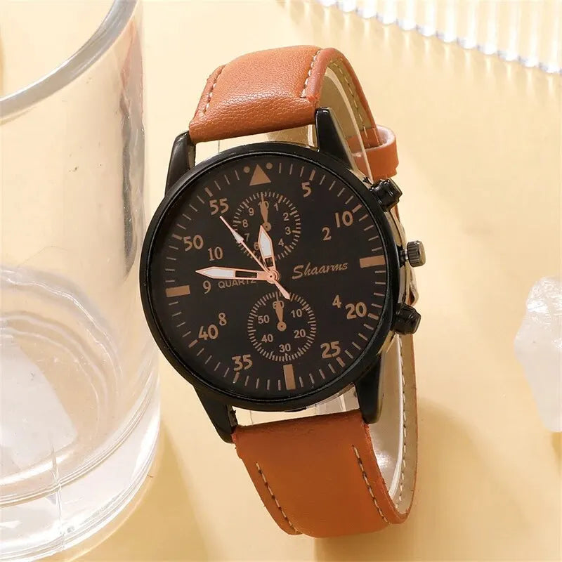 New Men Watch Luxury Bracelet Set Fashion Business Brown Leather Quartz Wrist Watches for Men Gift Set Relogio Masculino ShopOnlyDeal