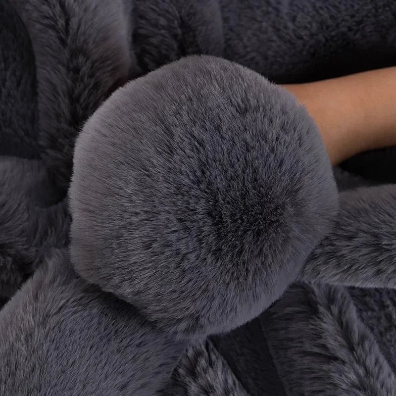 Winter Rabbit Plush Net Red Sofa Cushion Winter Thickened Plush Cushion Anti-slip Sofa Cover Cover 2023 New Black Cover Cloth ShopOnlyDeal