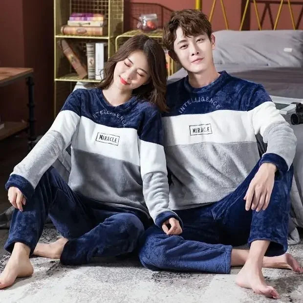 Winter Warm Flannel Plush Winter Couple Pajama New 2024 Sets Long Sleeve O-Neck Pyjamas for Women Men Lover Clothing Sweet Cartoon ShopOnlyDeal