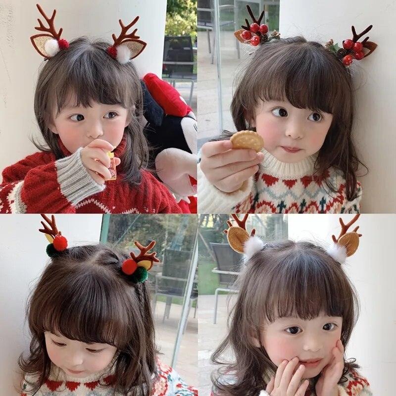 New Year Christmas Hair Pin Children Barrettes Bow Deer Santa Claus Kids Christmas Headwear Girls Kids Hair Accessories ShopOnlyDeal