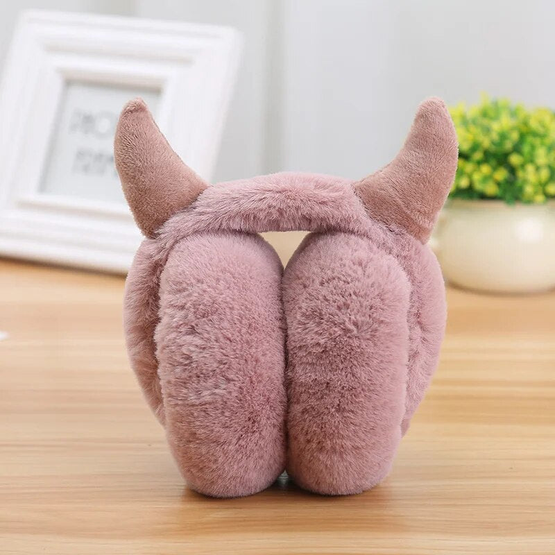 Devil Horn Winter Ear Muffs Women Soft Plush Thicken Outdoor Warmer Ear Protection Fashion Cute Little Devil Horn Foldable Earflaps ShopOnlyDeal