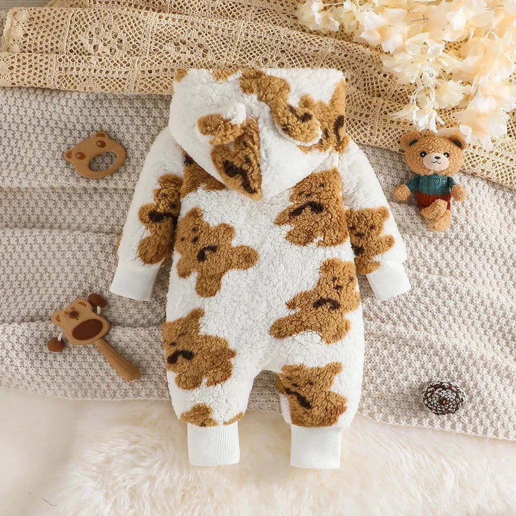 Newborn Baby Winter Clothes 3-24 Months Cartoon Cute Plush Bear Boys and Girls Korean Long Sleeve Hoodie Warm Winter ShopOnlyDeal