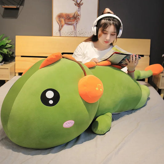 Giant Dinosaur Pillow Nice Creative Cute Long Dino with Earphone Plush Toys Stuffed Cartoon Dragon Doll Cartoon Sleep Pillow Kids Baby Girl Gift ShopOnlyDeal