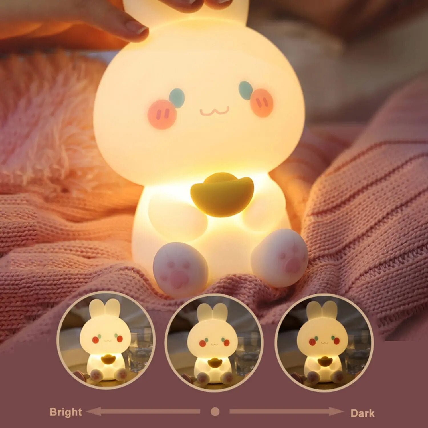 Night Light For Children Rabbit Soft Silicone Sleeping Lamp USB Rechargeable Dimmable Bedside LED Night Lights For Bedroom Decor ShopOnlyDeal