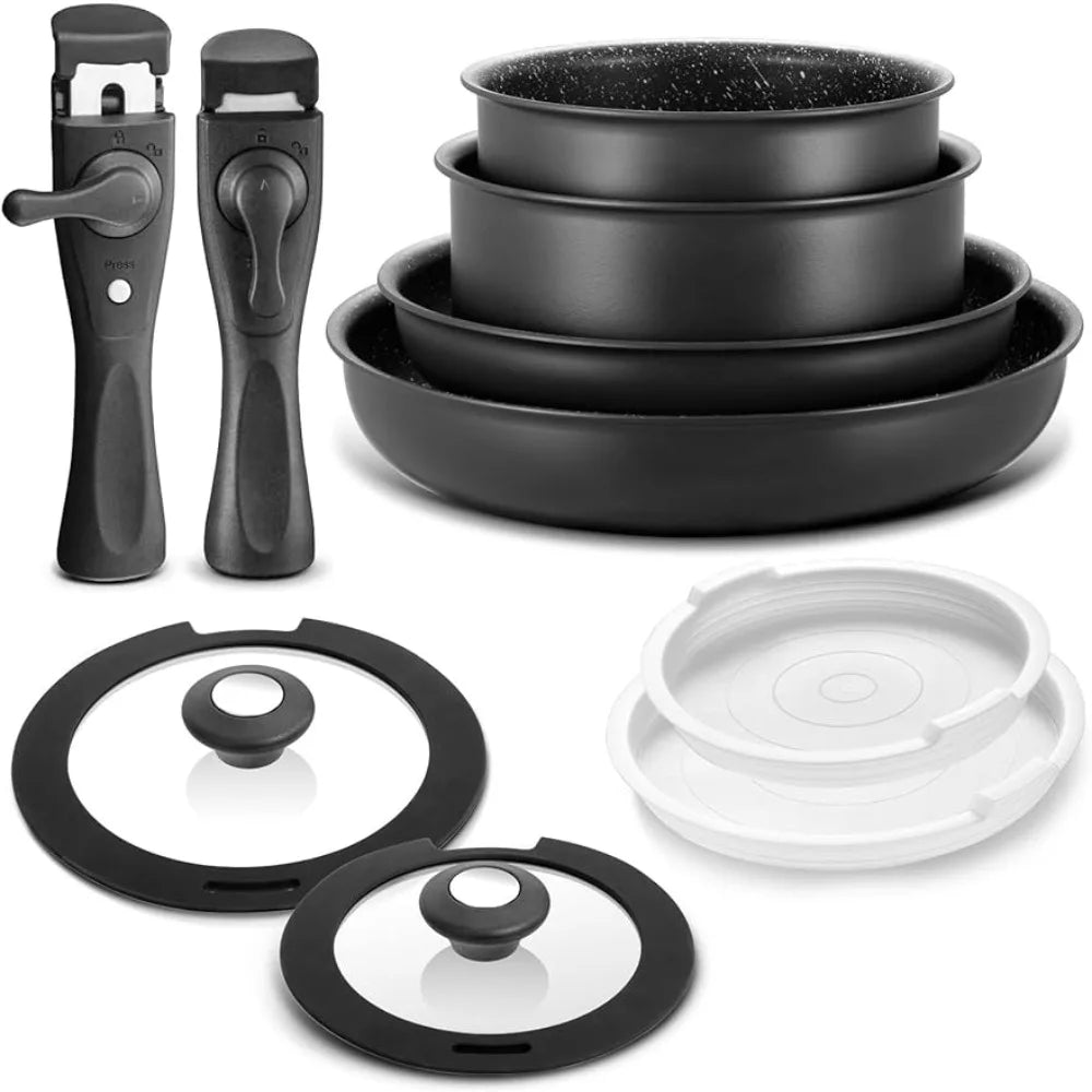 Versatile Nonstick Pots and Pans Set: Detachable Handles, Stackable Design for All Cooking Surfaces, Dishwasher & Oven Safe ShopOnlyDeal