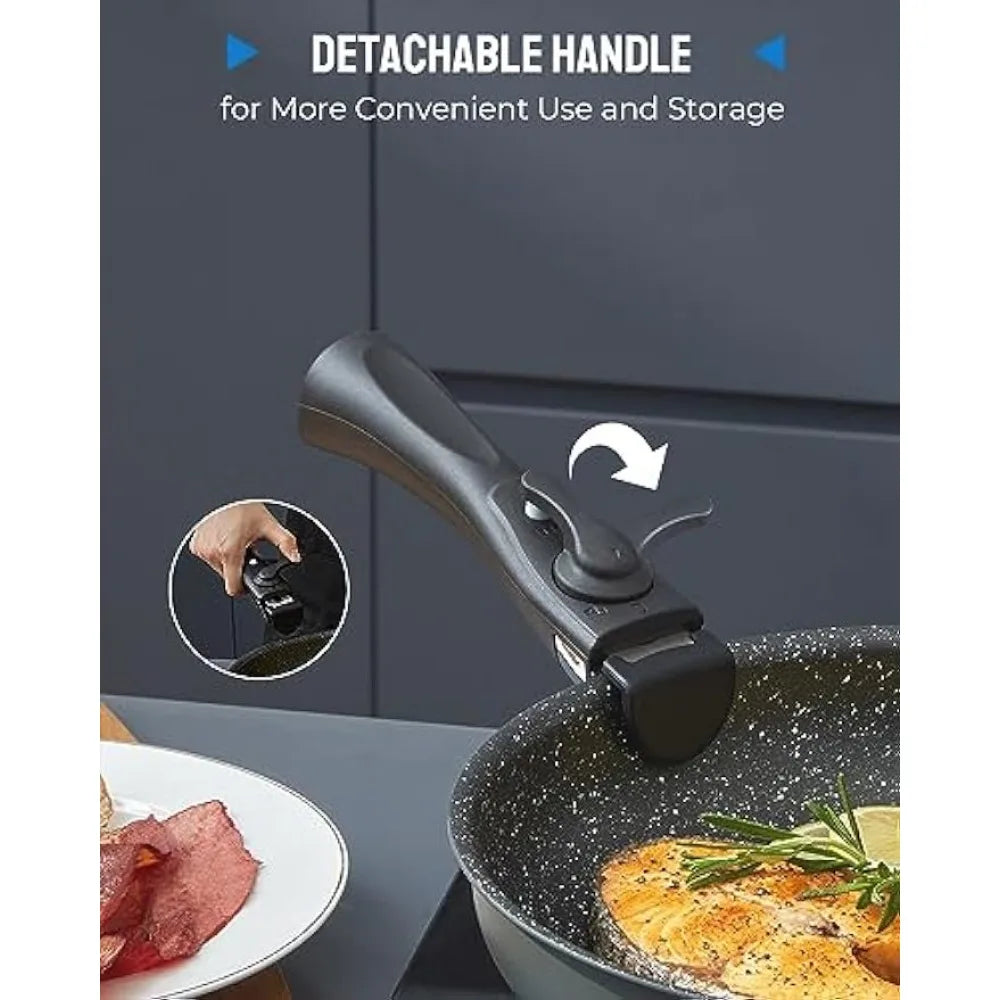 Versatile Nonstick Pots and Pans Set: Detachable Handles, Stackable Design for All Cooking Surfaces, Dishwasher & Oven Safe ShopOnlyDeal