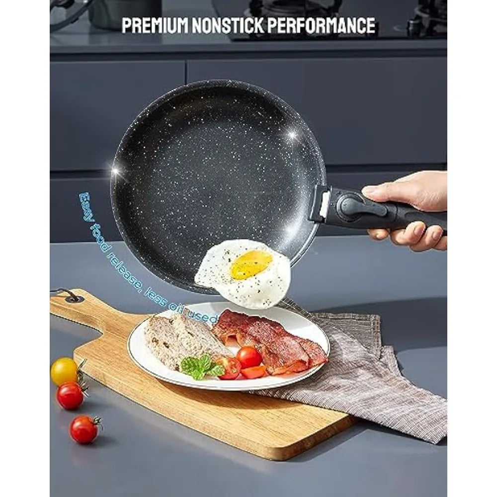 Versatile Nonstick Pots and Pans Set: Detachable Handles, Stackable Design for All Cooking Surfaces, Dishwasher & Oven Safe ShopOnlyDeal