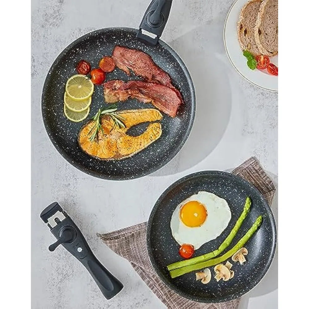 Versatile Nonstick Pots and Pans Set: Detachable Handles, Stackable Design for All Cooking Surfaces, Dishwasher & Oven Safe ShopOnlyDeal