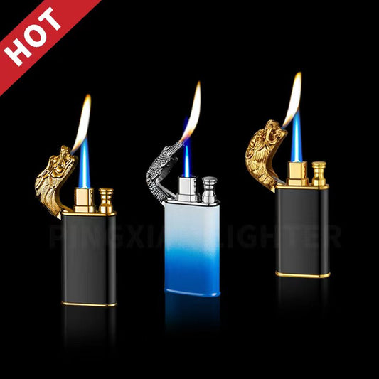 Dragon Lighter Novel Double Fire Blue Flame Metal Crocodile Lighter Butane Jet Turbo Lighter Open Fire Conversion Lighter ShopOnlyDeal