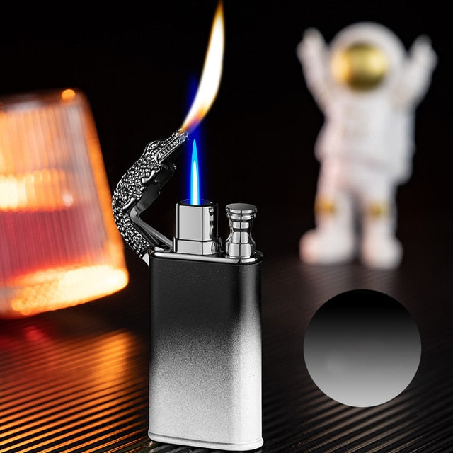 Dragon Lighter Novel Double Fire Blue Flame Metal Crocodile Lighter Butane Jet Turbo Lighter Open Fire Conversion Lighter ShopOnlyDeal