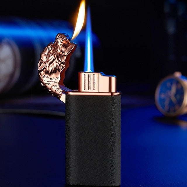 Dragon Lighter Novel Double Fire Blue Flame Metal Crocodile Lighter Butane Jet Turbo Lighter Open Fire Conversion Lighter ShopOnlyDeal