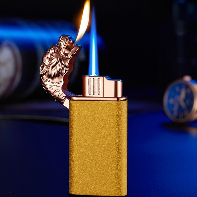 Dragon Lighter Novel Double Fire Blue Flame Metal Crocodile Lighter Butane Jet Turbo Lighter Open Fire Conversion Lighter ShopOnlyDeal