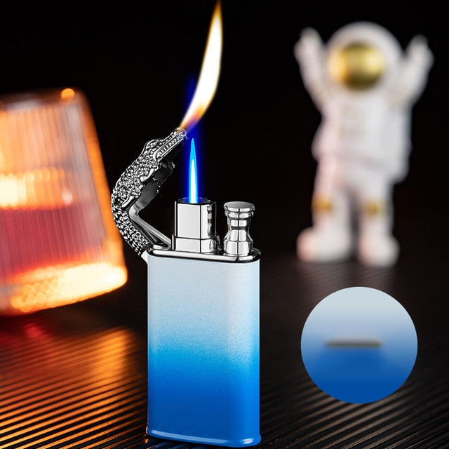 Dragon Lighter Novel Double Fire Blue Flame Metal Crocodile Lighter Butane Jet Turbo Lighter Open Fire Conversion Lighter ShopOnlyDeal