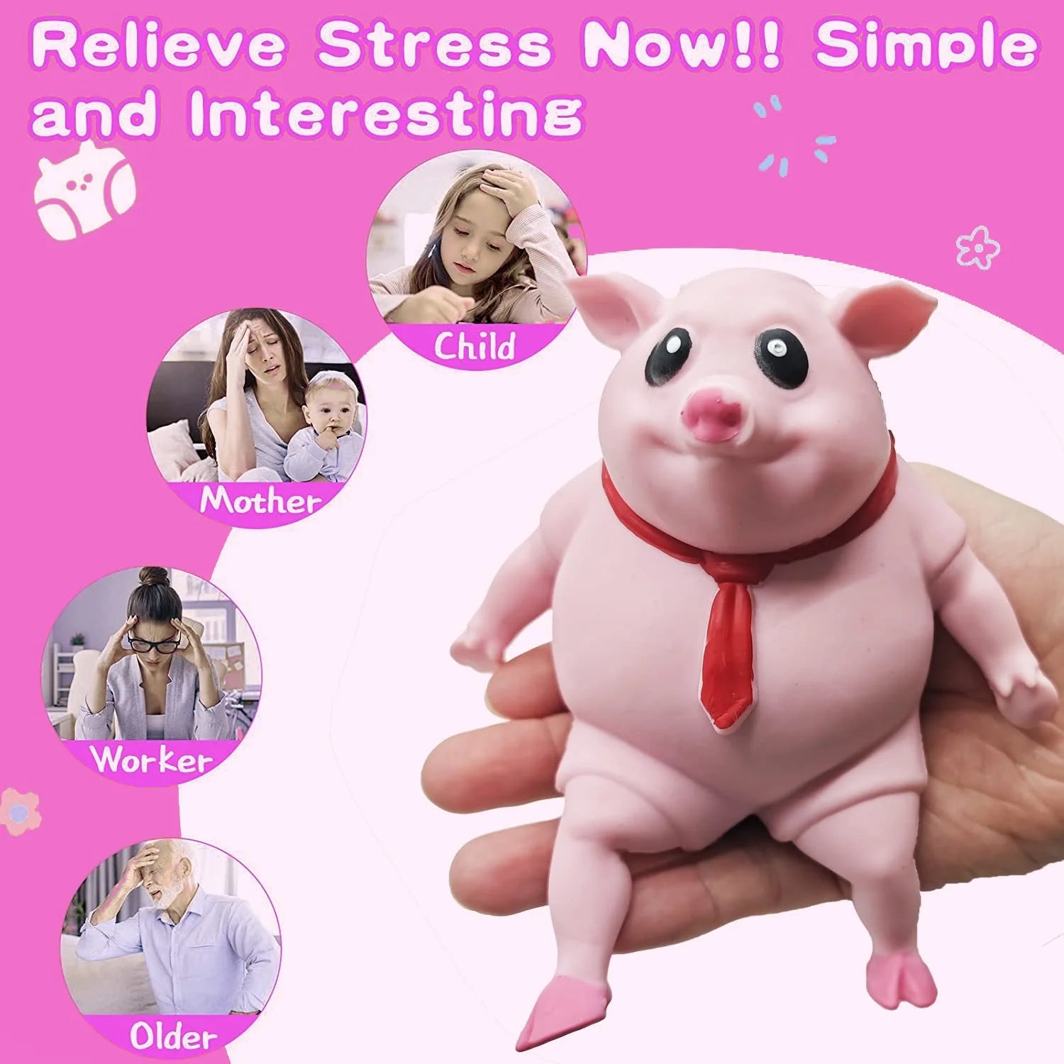 Novelty Cute Decompression Toy Pink Pig Gifts for Kids Adults Decompress and Stress Stretch Animal Anxiety Relief Autism Disorde WLADYSS Plush Toys Store