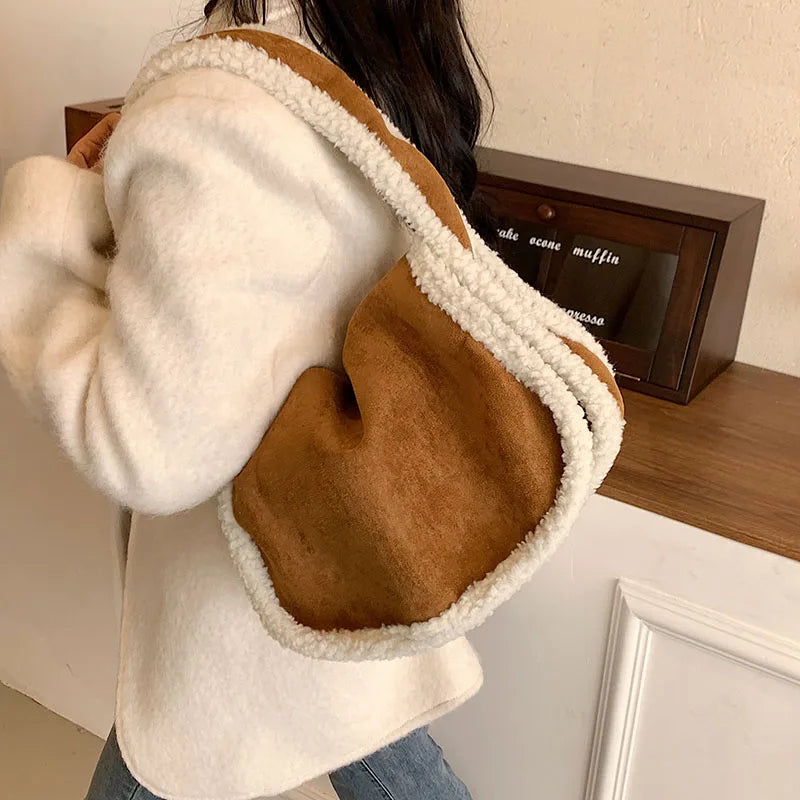 Handbags Nubuck Leather Shoulder Armpit Bag 2022 Winter Designer Handbag And Purse Large Faux Fur Tote Warm Shoulder Handbag For Women ShopOnlyDeal