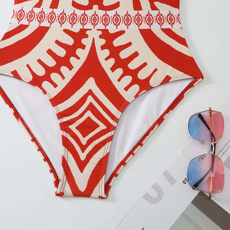 One Shoulder Integrated Swimsuit Personalized Ethnic Style Printing Sexy Bikini Set Beach Swimwear with Chest Pads Pants 2Pcs ShopOnlyDeal