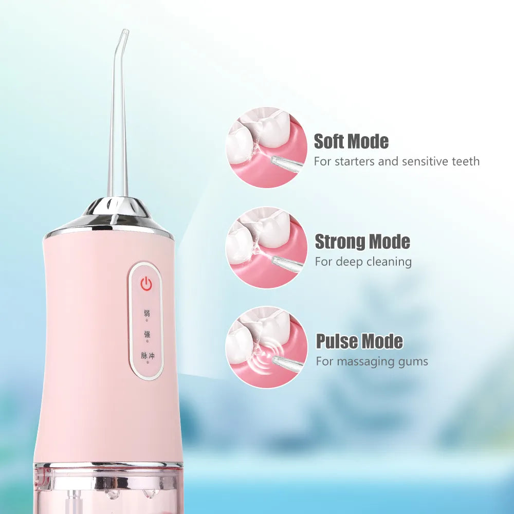 Oral Irrigator Portable Dental Water Flosser USB Rechargeable Water Jet Floss Tooth Pick 4 Jet Tip 220ml 3 Modes IPX7 1400rpm ShopOnlyDeal