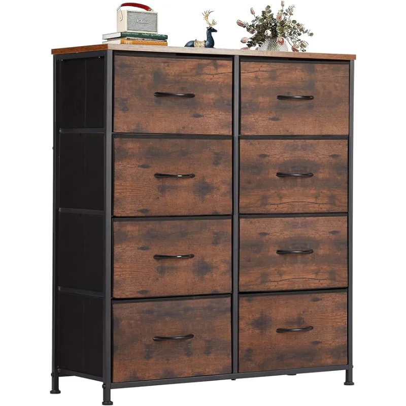 Elegant Luxury Chest of Drawers with Fabric Bins, Organizer Storage 8, Tall Dresser with Wood Top for Bedroom, Closet, Entryway, Brown ShopOnlyDeal