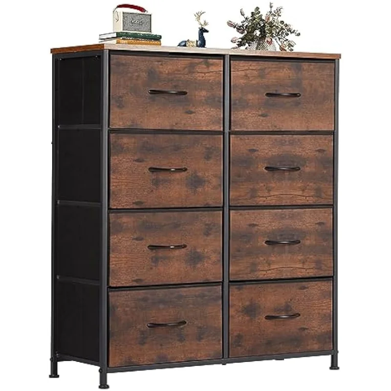 Elegant Luxury Chest of Drawers with Fabric Bins, Organizer Storage 8, Tall Dresser with Wood Top for Bedroom, Closet, Entryway, Brown ShopOnlyDeal