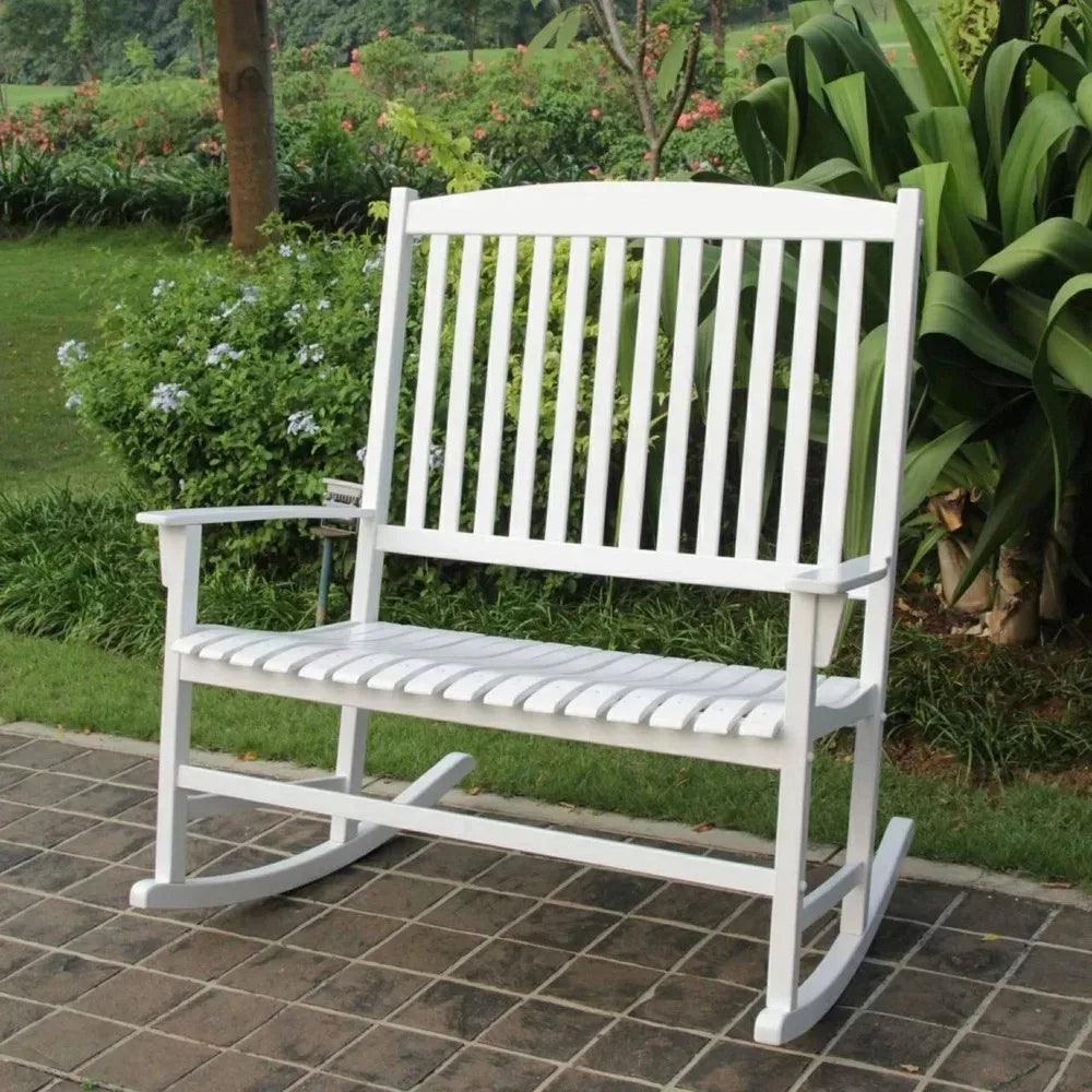 Outdoor 2-Person Double Rocking Chair - White Patio Furniture for Garden and Deck ShopOnlyDeal