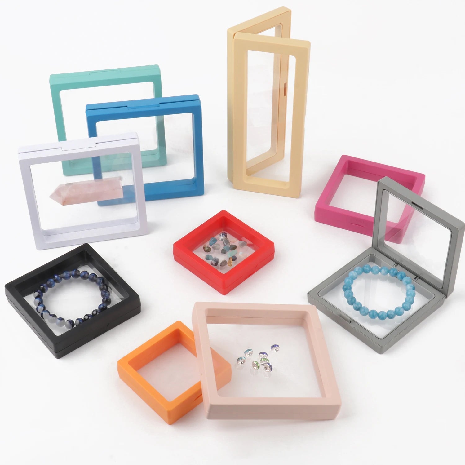 Jewelry Display 3d Frame PE Film Colorful Jewelry Storage Box 3D Packaging Case Gemstone Free Stand Floating Frame Membrane Ring Earring Necklace Display ShopOnlyDeal