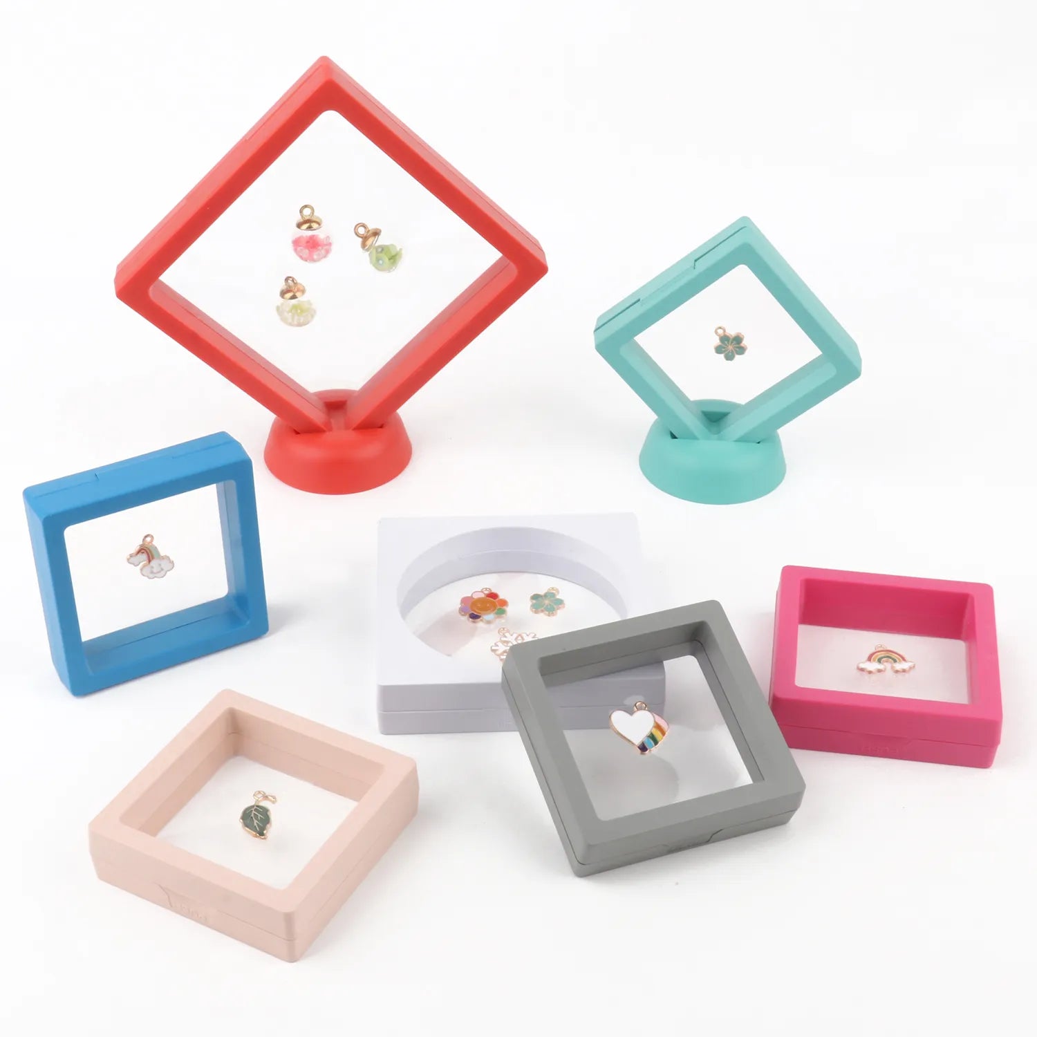 Jewelry Display 3d Frame PE Film Colorful Jewelry Storage Box 3D Packaging Case Gemstone Free Stand Floating Frame Membrane Ring Earring Necklace Display ShopOnlyDeal