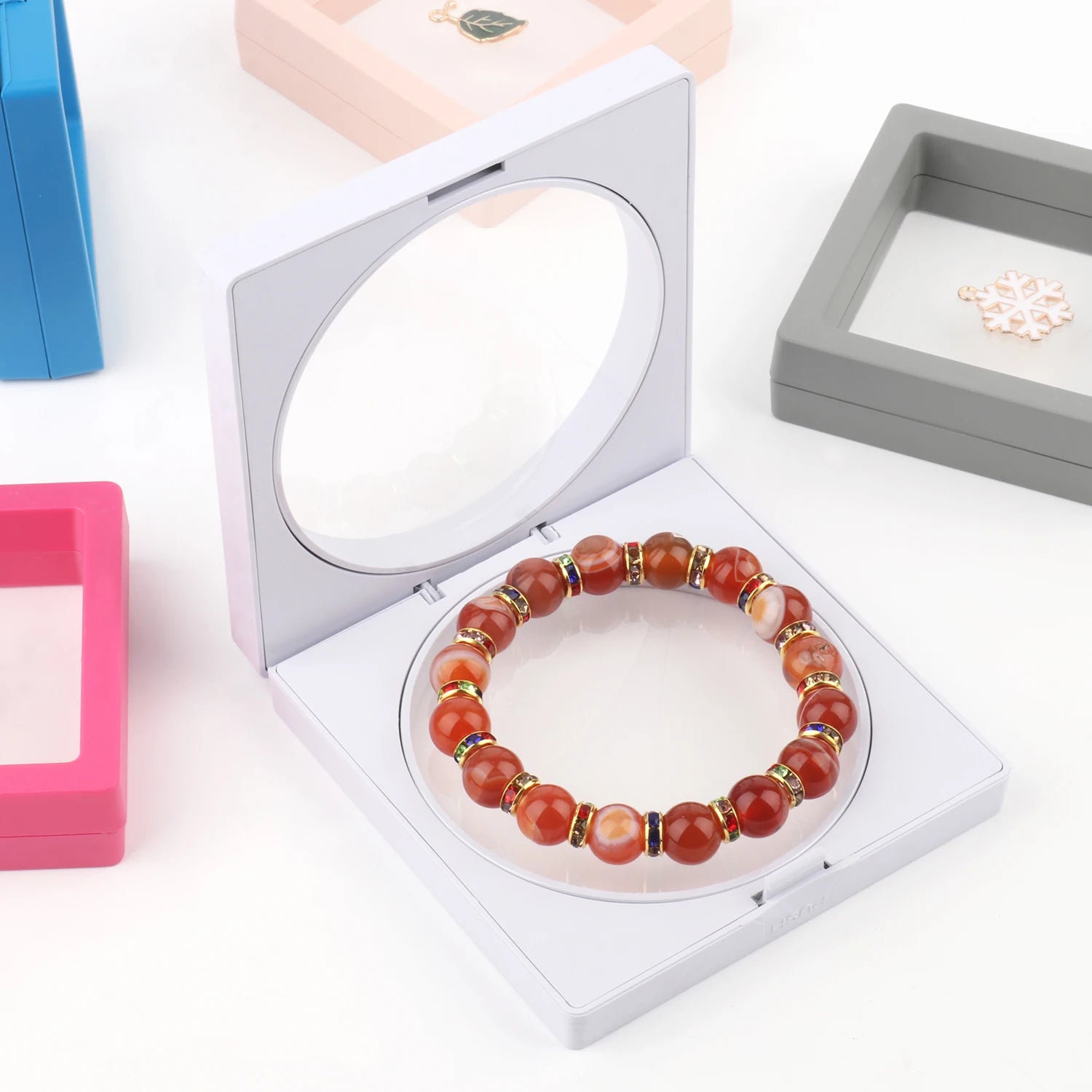 Jewelry Display 3d Frame PE Film Colorful Jewelry Storage Box 3D Packaging Case Gemstone Free Stand Floating Frame Membrane Ring Earring Necklace Display ShopOnlyDeal