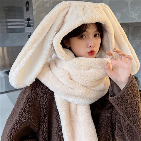 Scarf Hat Glove Women Cute Big Ear Bunny Beanie Winter Warm Soft New Fashion Thickening Pocket Warm Ear Hats Hooded Skullie ShopOnlyDeal