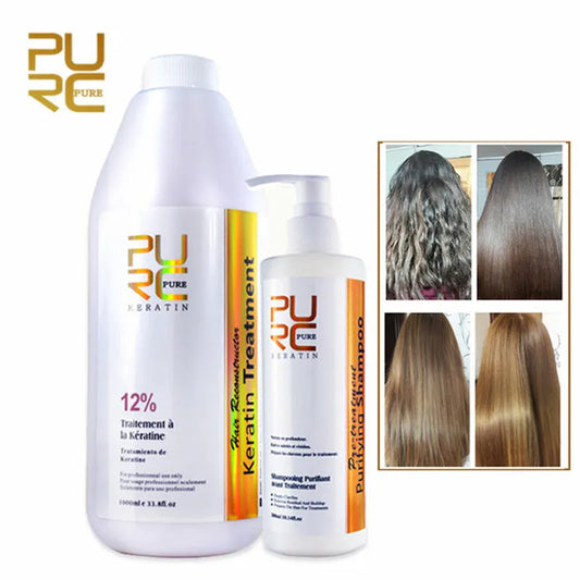 PURC 12% Formalin Brazilian Chocolate Keratin Hair Straightening Treatment + Purifying Shampoo Repair Damaged Hair Care Set ShopOnlyDeal