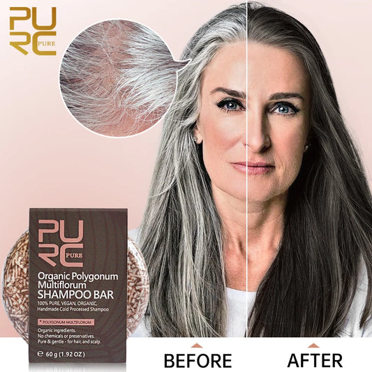 PURC Polygonum Shampoo Bar Gray White Hair Darkening Soap Bamboo Charcoal Black Hair Solid Shampoos Cleaning Scalp Treatment 60g ShopOnlyDeal