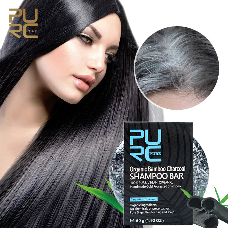 PURC Polygonum Shampoo Bar Gray White Hair Darkening Soap Bamboo Charcoal Black Hair Solid Shampoos Cleaning Scalp Treatment 60g ShopOnlyDeal