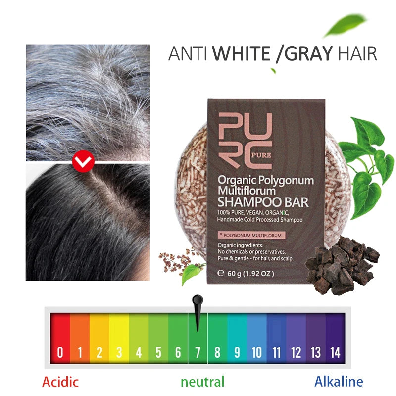 PURC Polygonum Shampoo Bar Gray White Hair Darkening Soap Bamboo Charcoal Black Hair Solid Shampoos Cleaning Scalp Treatment 60g ShopOnlyDeal