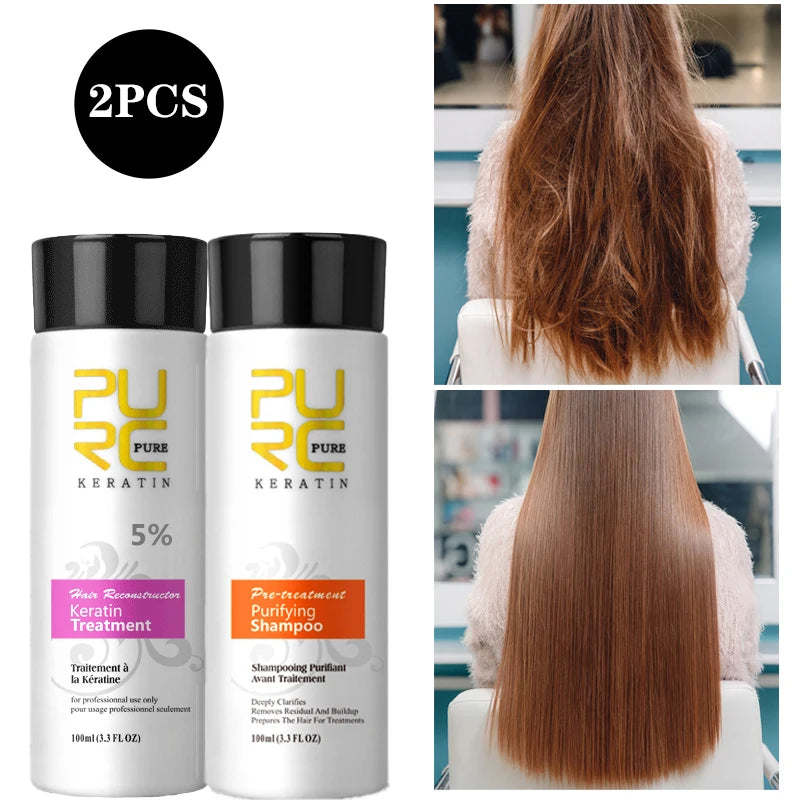 PURC Professional Keratin Hair Treatment Set Brazilian Hair Straightening Cream Smoothing Shampoo Magic Hair Mask Care LocRoyalCosmetics Store