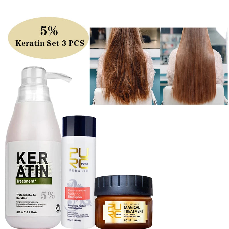 PURC Professional Keratin Hair Treatment Set Brazilian Hair Straightening Cream Smoothing Shampoo Magic Hair Mask Care LocRoyalCosmetics Store