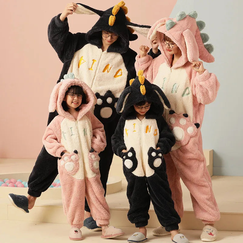 Parent Pajamas Child Outfit Pijamas Jumpsuits Women Men Sleepwear Hoodies Pajama Unisex Winter Thicken Pajamas Onesie Cartoon Dinosaur Pyjamas 81102 ShopOnlyDeal