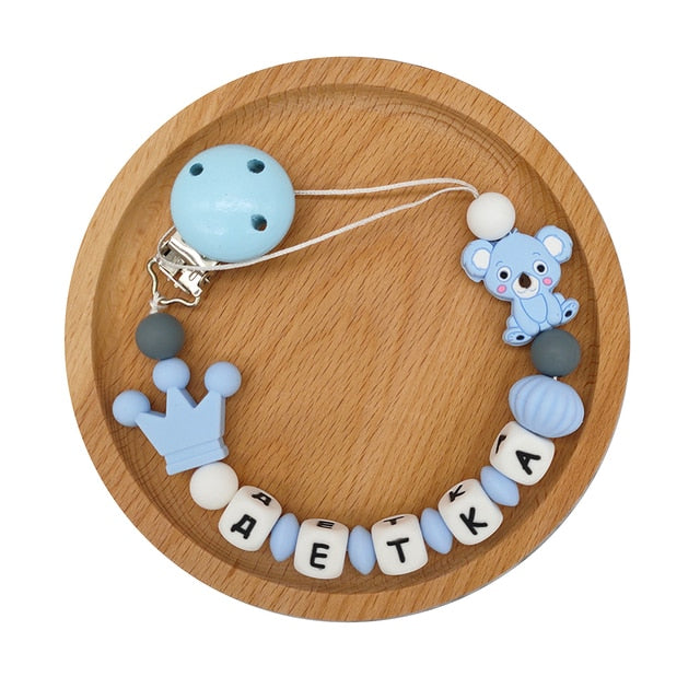 Personalized Name Teether Holder Russian Name Silicone Teethers Beads Baby Toys For Teeth Pacifier Chain Koala Teething Chain ShopOnlyDeal