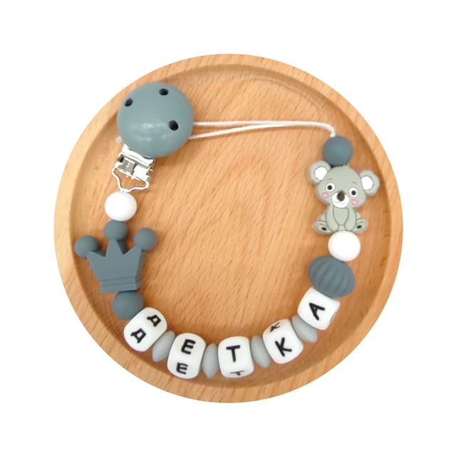 Personalized Name Teether Holder Russian Name Silicone Teethers Beads Baby Toys For Teeth Pacifier Chain Koala Teething Chain ShopOnlyDeal