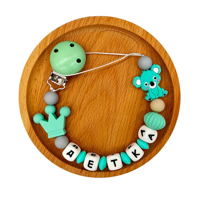 Personalized Name Teether Holder Russian Name Silicone Teethers Beads Baby Toys For Teeth Pacifier Chain Koala Teething Chain ShopOnlyDeal