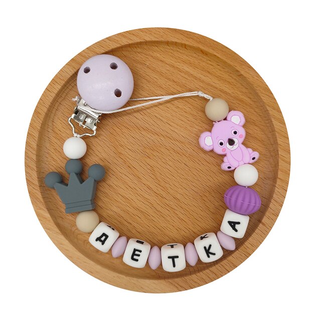 Personalized Name Teether Holder Russian Name Silicone Teethers Beads Baby Toys For Teeth Pacifier Chain Koala Teething Chain ShopOnlyDeal